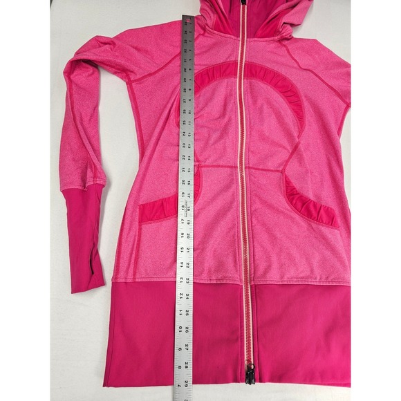 Lululemon Athletica Pink Heathered Zip Up Hoodie Jacket Women Size 8 Thumbholes - Picture 5 of 7